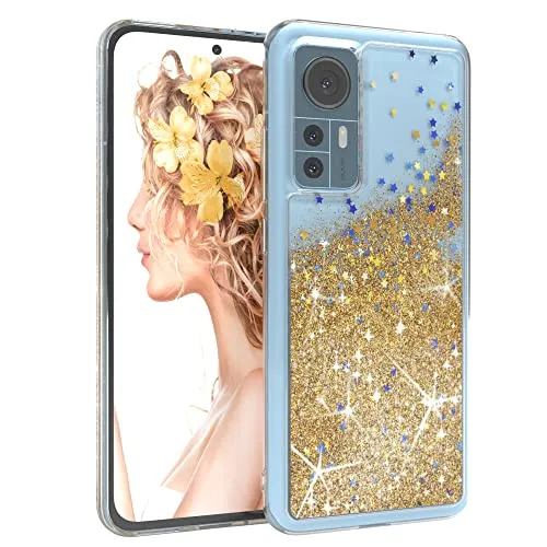 EAZY CASE Hülle kompatibel mit Xiaomi 12 / 12X Schutzhülle mit Flüssig-Glitzer, Handyhülle, Schutzhülle, Back Cover mit Glitter Flüssigkeit, TPU/Silikon, Transparent/Durchsichtig, Gold