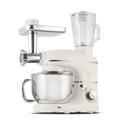 Berlinger Haus Küchenmaschine/Küchenroboter/1500W/5,5L Edelstahlschüssel/Fleischwolf mit Tablett und Wurstfüller/3 Stück Nudelaufsätze/1,5L Glas-Mixbehälter mit deckel/Sahara Collection