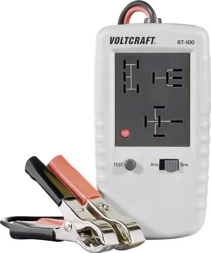 Voltcraft RT-100 Relais Tester - Kfz-Handyladegeräte, ideal für 4 oder 5 Pin Relais mit automatischem Testablauf und Spannungsversorgung über KFZ-Batterie.