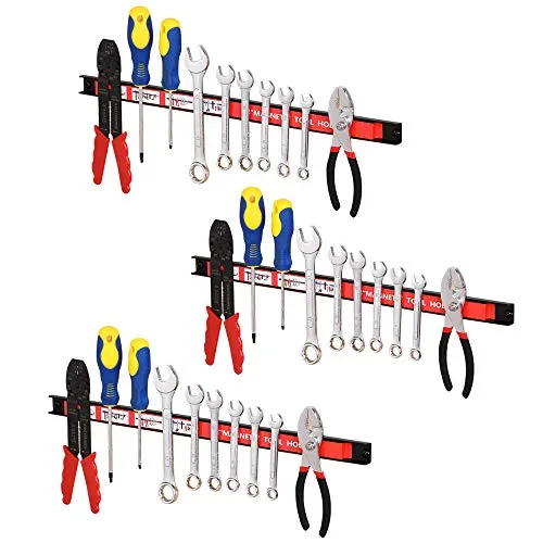 Bakaji Set mit 3 magnetischen Werkzeughaltern, magnetisch, zur Wandmontage, für Werkzeuge und Messer, inklusive Montage-Set (3 x 46 cm)