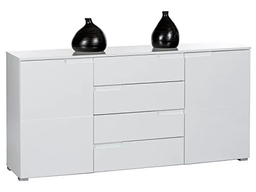 möbelando Sideboard Standschrank Anrichte Kommode Highboard Beistellkommode Suzette I Weiß/Weiß-Hochglanz