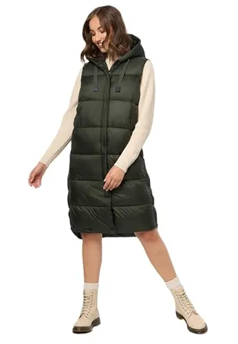 MARIKOO Damen Weste B967 - Lange Steppweste mit Kapuze - Funktionsjacken mit modischem Design, ideal für Übergangs- und Winterzeit. Diese warme Weste bietet hohen Tragekomfort und ist in vielen Größen und Farben erhältlich.