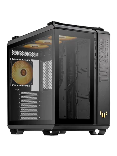 ASUS TUF Gaming GT502 Horizon TG ARGB | Hochwertiges PC-Gehäuse - Zweikammer-Gehäuse mit High-Speed USB Type-C, vier vorinstallierten ARGB-Lüftern und vollständig modularem Design für optimale Kühlung und Anpassung.