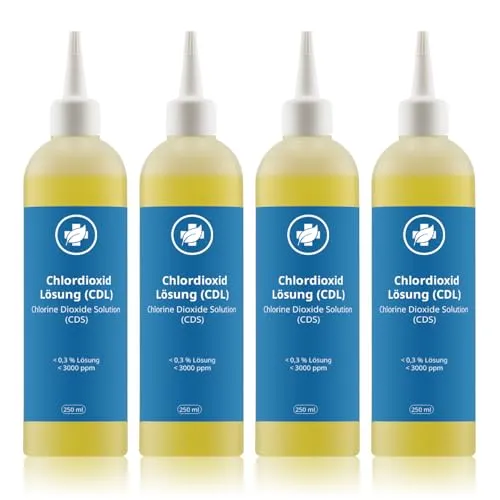 Chlordioxid Lösung 0,3% - CDs/CDL - Sparpaket 3+1 gratis - 4 Flaschen CDs CDL à 250 ml - Chlordioxidlösung nach Originalrezeptur - Made IN Germany - Zum Sonderpreis!