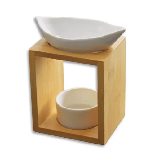 Duftbrenner Laub - Schmelzender Duftwachsbrenner - Diffusor für ätherische Öle und Düfte - Kerzenständer Aromatherapie - Kerzenhalter aus Holz und Keramik - Höhe: 13 cm - Zen'Arôme