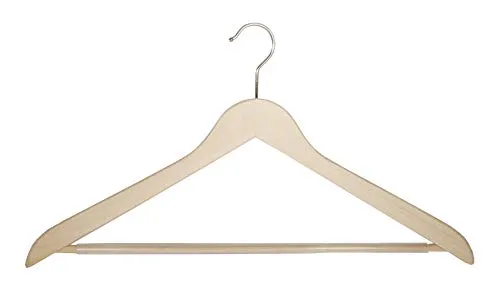 Holzbügel für Anzüge und Zweiteiler mit Steg, XL, flach, 50 cm, Natur, 5 Stück