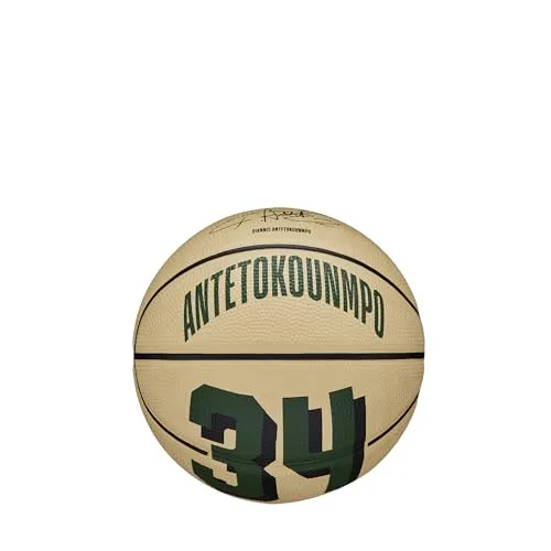 Wilson Basketball, NBA Player Icon Mini, Giannis Antetokounmpo, Milwaukee Bucks, Outdoor und Indoor, 3, Grün / Beige