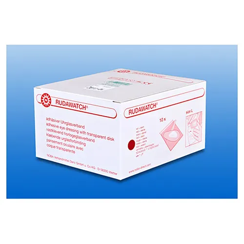 Nobamed Augenpflaster Rudawatch L, 10 Stück - Wasserdichte Augenpflaster in Größe L (11,5 x 7,9 cm) mit Sichtfenster, ideal für Kinder und Erwachsene. Sensitiv und hautfreundlich, perfekt zum Schutz des Auges.