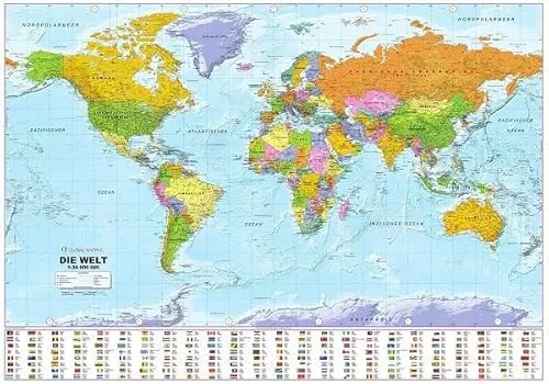 Produktbild Politische Weltkarte mit Flaggen, deutsch: 1:30 Mio.