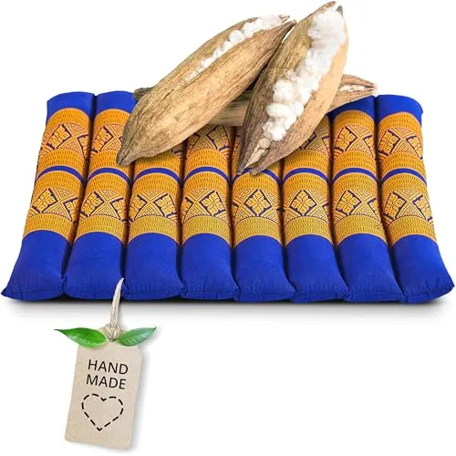 livasia Sitzkissen Stuhlauflage klein - 35x35x4,5cm - Bodenkissen gesteppt Indoor/Outdoor, Meditationskissen Yogakissen, Stuhlauflage Palettenmöbel, Steppkissen für Stuhl und Bank (Blau/Gelb)