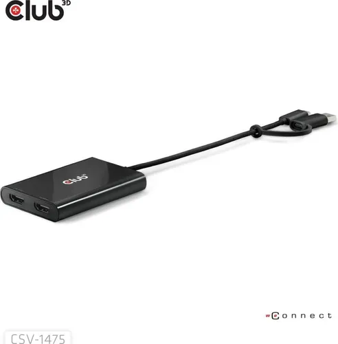 Club3D USB-C Adapter mit 2x HDMI 4K@60Hz - USB-Adapter für nahtlose Verbindung zu zwei HDMI-Monitoren mit 4K@60Hz, ideal für Multitasking und Präsentationen.