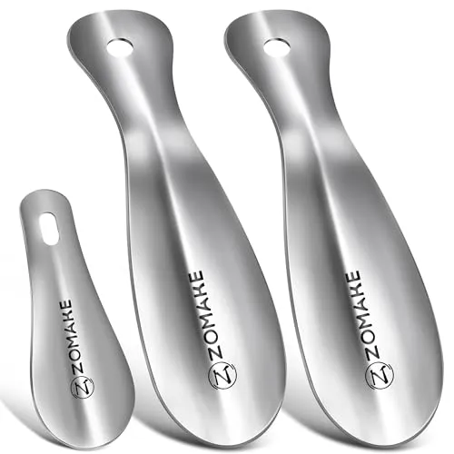 ZOMAKE Schuhlöffel Klein,Kleiner Schuhanzieher Metall,Mini Edelstahl Reise Schulöffel Kurz 19cm&10cm Mit Wandhalterung(3er)
