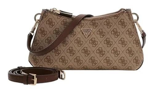 GUESS Schultertasche Umhängetasche Noelle II Tri Compartment Shoulder Crossbody Bag Latte Logo/Brown braun