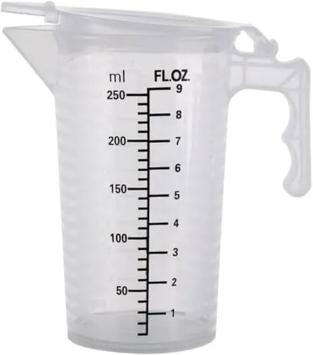 Transparenter Messbecher mit Deckel, Kunststoff-Messbecher mit Griff zum Backen, Pulver, Flüssigkeit, Messen und Mischen, 1 Stück, 250 ml