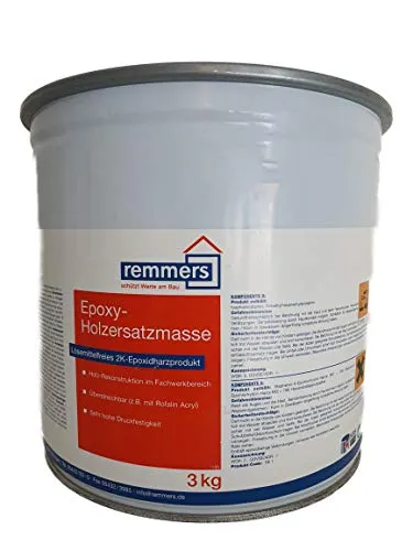 Remmers Epoxi-Holzersatzmasse, grau, 3 kg - Baustoffe – Hochwertige Epoxi-Holzersatzmasse für dauerhafte Reparaturen, wasserfest und ideal für Holzoberflächen.