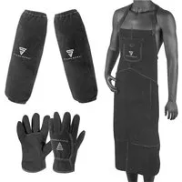 STAHLWERK Schutz-Set Schweißerschutzkleidung - Schweißerschutzkleidung Set aus hochwertigem Rindspaltleder, ideal für Werkstatt und Handwerk, inklusive Schweißerschürze, Schweißerärmel und Handschuhe, 7 Jahre Herstellergarantie, Made in Germany