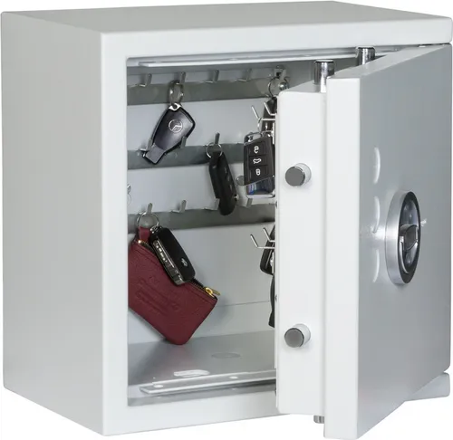 Wertschutz-Schlüsseltresore nach EN 1143-1, inkl Hochsicherheitsschloss mit 2 Schlüsseln, 3-seitige Türverriegelung, Vorrichtung für Boden- und Rückwandverankerung; inkl Verankerungsmaterial, Größe 405 x 400 x 270 mm, Schlüsselhaken 30, Auszugswände keine