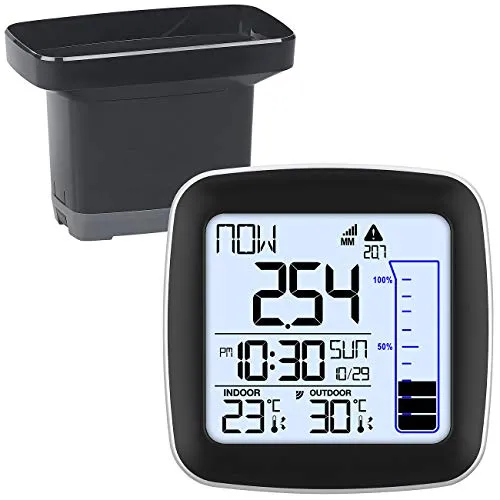 infactory Niederschlagsmesser: Digitale Funk-Wetterstation mit Außensensor, Regenmesser & Wecker (Regenmengenmesser Digital, Funkregenmesser, Monitor Halterung)