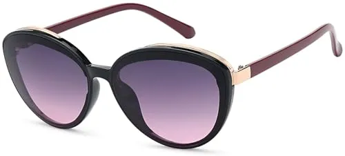 styleBREAKER Damen Sonnenbrille Oval mit filigranem Kunststoff Rahmen und Metall Detail, Polycarbonat Gläser 09020144, Farbe:Gestell Schwarz-Bordeaux/Glas Grau-Violett Verlauf