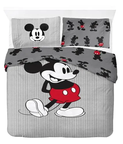 Disney Mickey Mouse Bettbezug Set für zwei Personen - Grau - Bettwäsche Set für zwei Personen mit niedlichem Mickey Mouse Design, aus 100 % Baumwolle, superweich und pflegeleicht, ideal für ein gemütliches Schlafzimmer.