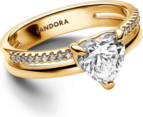 PANDORA Timeless Doppelband Herz Ring - Ringe für Damen, elegantes Design mit vergoldeter Metalllegierung und funkelndem herzförmigem Cubic Zirkonia für ein auffälliges Statement.