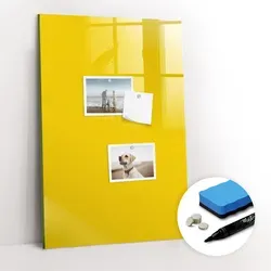 Tulup Magnettafel, Gelb, Glas, 40x0.4x60 cm – Stilvolle Magnettafel für Büro und Zuhause - Praktische Magnettafel aus bruchfestem Glas, ideal für Notizen und Fotos. Inklusive 5 starken Neodym-Magneten und Marker. Perfekt zur Organisation und für kreative Ideen!
