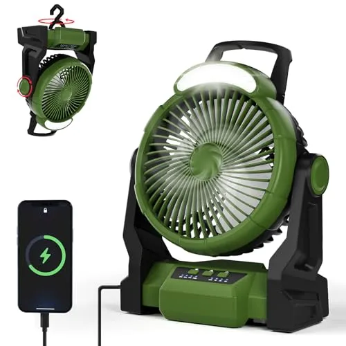 GuKKK Camping Ventilator 15000mAh - Tragbarer Tischventilator mit LED Lampe - Tischventilatoren für Camping und Outdoor, 3-in-1 mit 15000mAh Akku, USB-Stromversorgung und ultrahelle LED-Beleuchtung für ununterbrochene Abenteuer.
