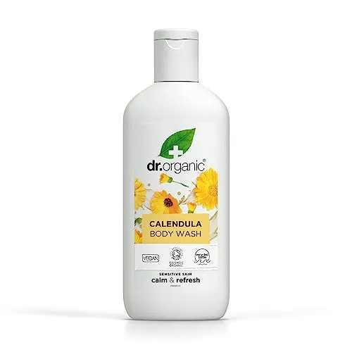 Dr Organic Ringelblumen Körperwaschgel, Duschgel, Empfindliche, Natürlich, Vegan, Tierversuchsfrei, Paraben- & SLS-frei, Recycelbar & Aus im Meer gebundenem Plastik recycelt, Zertifiziert Bio, 250ml