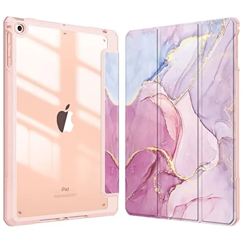 Fintie Hybrid Hülle mit Stifthalter für iPad 6./5. Generation 2018/2017, iPad Air 2/Air 1. Gen 9.7 Zoll - Stoßfeste Schutzhülle mit transparenter Hartschale auf der Rückseite Rosa Marmor