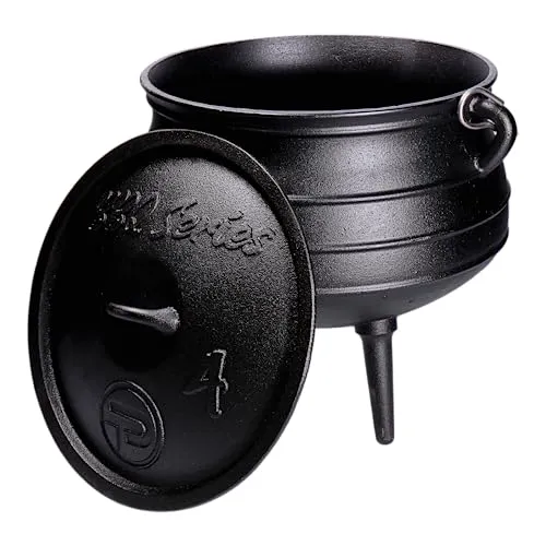 TP BBQ Potjie-Kessel, Südafrikanischer Feuer-Topf aus Gusseisen, Dutch-Oven mit Deckel und Füßen, Dreibein-Kochtopf zum Schmoren, Kochen, als Camping-Zubehör für Outdoor-Cooking, ca. 12 Liter (Pot 4)