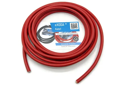 eXODA 25 mm² 5m Kupferkabel Rot - Hochwertiges Batteriekabel - Kabel für den gehobenen Anspruch, hohe Hitzebeständigkeit bis 70°C, flexibel und leicht verarbeitbar, perfekt für DIY-Projekte im Hausgebrauch.