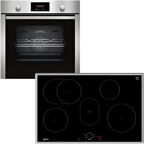 NEFF BX48PI, Set bestehend aus B2CCG6AN0, N 30, Einbaubackofen mit CircoTherm, 60 x 60 cm, Edelstahl und T58SHF1L0, N 70 Autarkes Induktionskochfeld, 80 cm, schwarz, mit Rahmen aufliegend