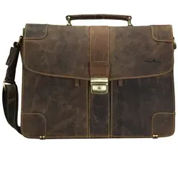 Greenburry Aktentasche Vintage 1709M-25, braun - Elegante Vintage Aktentasche aus echtem Rindsleder mit abschließbarem Schnappverschluss. Ideal für Damen und Herren, bietet viel Stauraum und stabilen Stand.