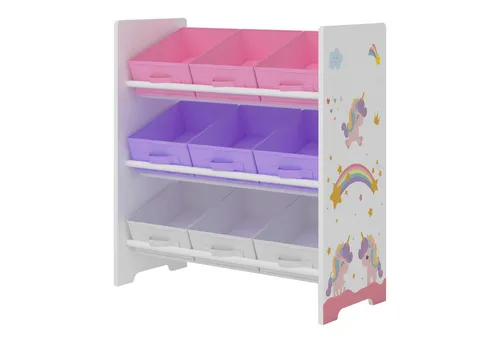 [en.casa] Kinderregal Boiro mit Einhorn-Motiv - Kinderzimmerregal mit 9 Faltboxen, ideal zur Aufbewahrung von Spielzeug und Büchern. Der dekorative Einhorn-Design bringt Freude ins Kinderzimmer und sorgt für Ordnung.
