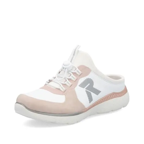 RIEKER SPORT Clog für Damen, Gr. 42, rosa - Sportlicher Clog aus Lederimitat und Textil, mit rutschhemmender Gummisohle und MemoSoft Dämpfung für hohen Tragekomfort. Ideal als Sommerschuh oder Hausschuh in schmaler Form.