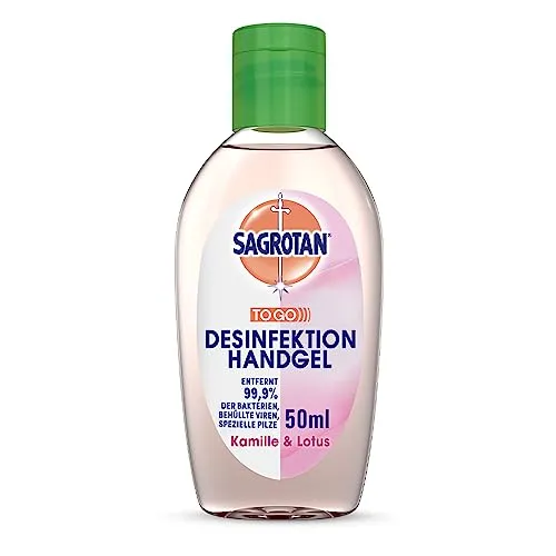 Sagrotan Hand-Desinfektionsgel Kamille & Lotus Desinfektionsmittel für die Hände in handlicher Reisegröße – 1 x 50 ml antibakterielles Gel