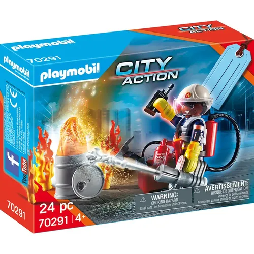 Playmobil Geschenk Set (Feuerwehr) - Spielzeug für kreative Abenteuer, inklusive dekorativer Schachtel und Namensschild zum Beschriften – perfekt als Geschenk für kleine Feuerwehrfans!