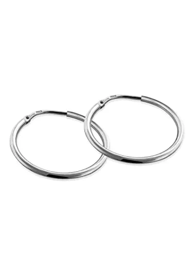 modabilé Creolen Damen Hängend Rund Rhodiniert (20mm) 925 Sterling Silber Geometrische Kreis-Ohrringe Klein Edel Kreisförmig Ohrhänger-Set Frauen