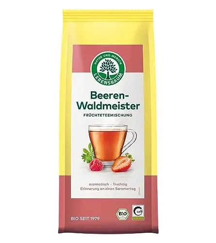 Lebensbaum Beeren-Waldmeister, Bio Früchtetee-Mischung, Sommer-Tee, Früchte-Tee mit Geschmack von Himbeeren, Erdbeeren und Waldmeister, lose, 75g
