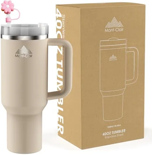 Tumbler 40oz - Trinkflasche mit Strohhalm 1.2L - Thermobecher mit Strohhalm Kühlt 10 Stunden - 48 Stunden Eisgekühlt - Trinkbecher mit Deckel und Strohhalm BPA Frei - Kaffeebecher To Go - Rosenquarz