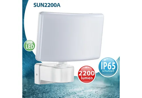 Maxkomfort LED Flutlichtstrahler SUN2200 - 2200lm, Neutralweiß, IP65 - Lampen: Hochleistungs-LED Flutlichtstrahler mit 2200 Lumen, ideal für Außenbereiche, langlebig mit 50.000 Stunden Lebensdauer und schutzart IP65.