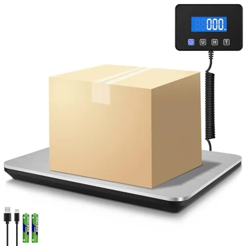 Collazoey Paketwaage, 200 kg/ 10 g Wiederaufladbare USB-Plattformwaage mit Halte/Tara Funktion, Präzisions Digital Postwaage aus Edelstahl und 4-Punkt Sensor mit LCD, Geeignet für Paket/Gepäck/Lager