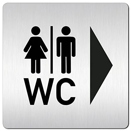 Türschilder24 XXL Schild - Türschild • 125 x 125 mm • WC Toiletten Richtungspfeil • 1,5 mm Aluminium Vollmaterial • 100% Made in Germany (WC - Richtungspfeil rechts)