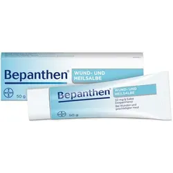 Bepanthen Wund- und Heilsalbe 50g - Arzneimittel zur Unterstützung der Wundheilung, ideal bei kleinen Wunden und empfindlicher Haut, fördert die natürliche Heilung dank Dexpanthenol, ohne Farb-, Duft- oder Konservierungsstoffe.