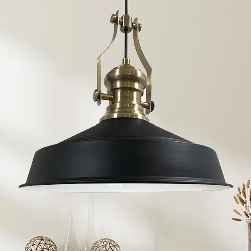 bamyum Neo-Asletl Hängelampe Industrial Schwarz Weiß Ø40cm - Industrielle Pendelleuchte aus Metall, ideal für Küche und Esszimmer. Verstellbare Höhe und modernes Design verleihen jedem Raum einen Vintage-Touch.