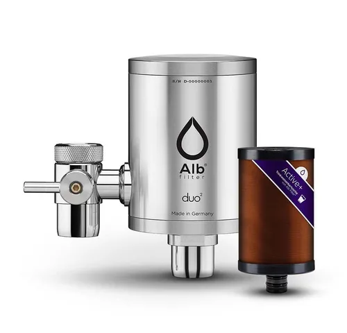 Alb Filter Duo Active Plus+ Wasserhahnfilter - Edelstahl Wasserfilter für den Wasserhahn, sorgt für reines Trinkwasser und entfernt Schadstoffe effektiv.