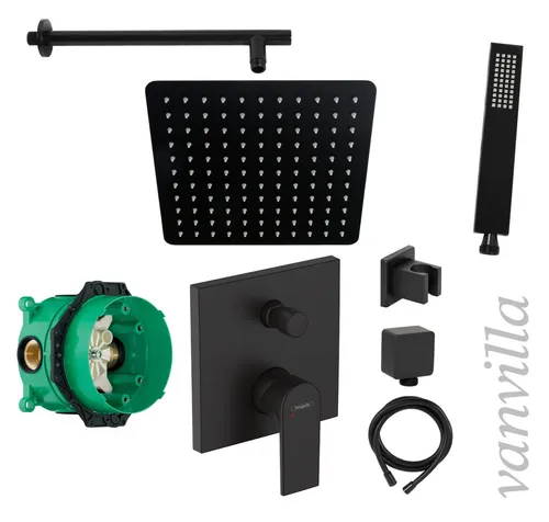 vanvilla Duschset Regendusche m. Armatur Hansgrohe HGS87 schwarz matt Unterputz