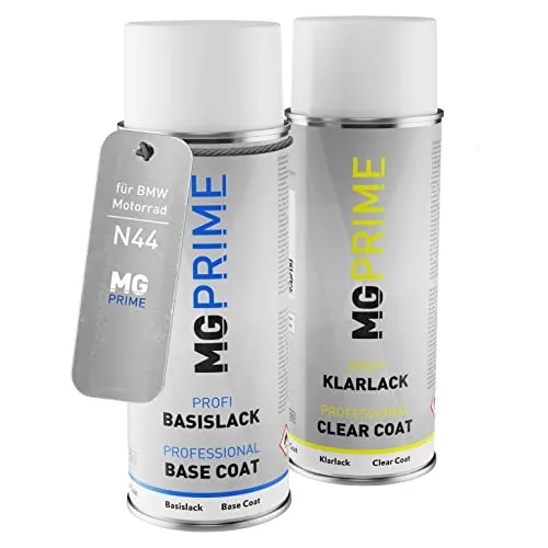 MG PRIME Motorradlack Sprühdosen Set für BMW Motorrad N44 Thunder Grey Metallic Basislack Klarlack Spraydose 400ml