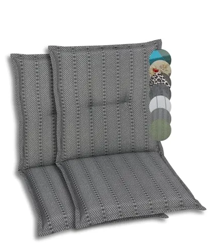 GO-DE Textil Polsterauflagen für Niederlehner-Gartenstühle - 2er-Set bequeme und attraktive Polsterauflagen mit UV-beständigem Druckstoff (50% Baumwolle, 50% Polyester) für hohen Sitzkomfort und Langlebigkeit.