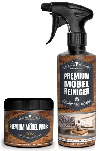 URBAN FOREST Holzreiniger, Möbelwachs, Möbelpflege 500ml + 250ml Holzreiniger (2-St. Möbelreiniger 500ml+ Möbelwachs 250ml Holz, Möbel)